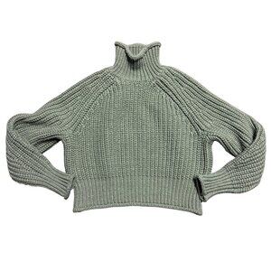 H&M Womens Ribbed Knit Turtleneck Sweater US Small Sage Green Acrylic/Polyester